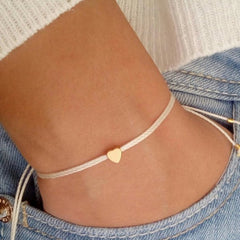 Handmade Minimalist Gold Heart Bracelet for Women Adjustable Weave Braided Rope Bracelets Simple Cuff Jewelry Accessories Cordao