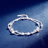 DAIWUJAN 925 Sterling Silver Bracelets Double Layered Stars Beads Chian Bracelets & Bangles For Women Girls Wedding Jewelry